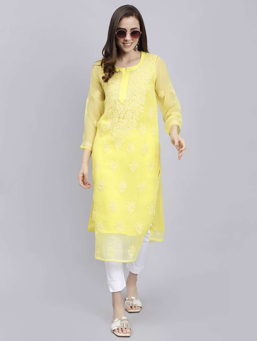 women chikankari straight kurta - 20495050 - Standard Image - 3