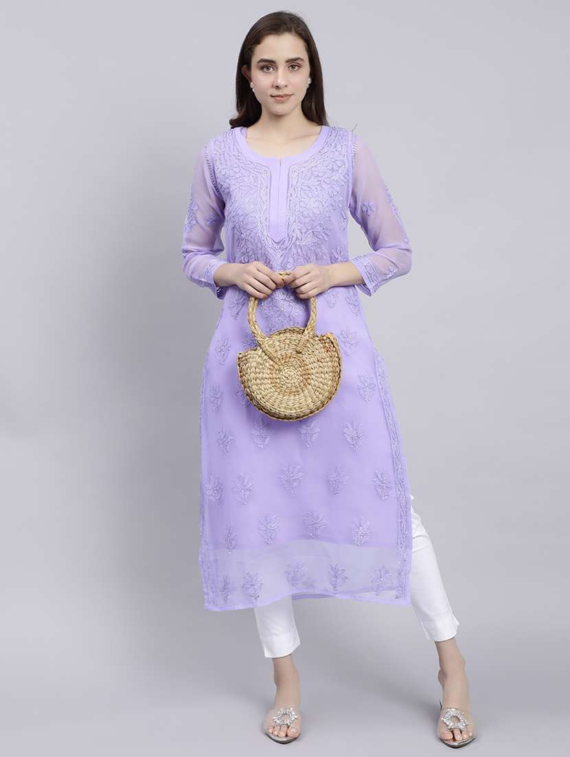women chikankari straight kurta