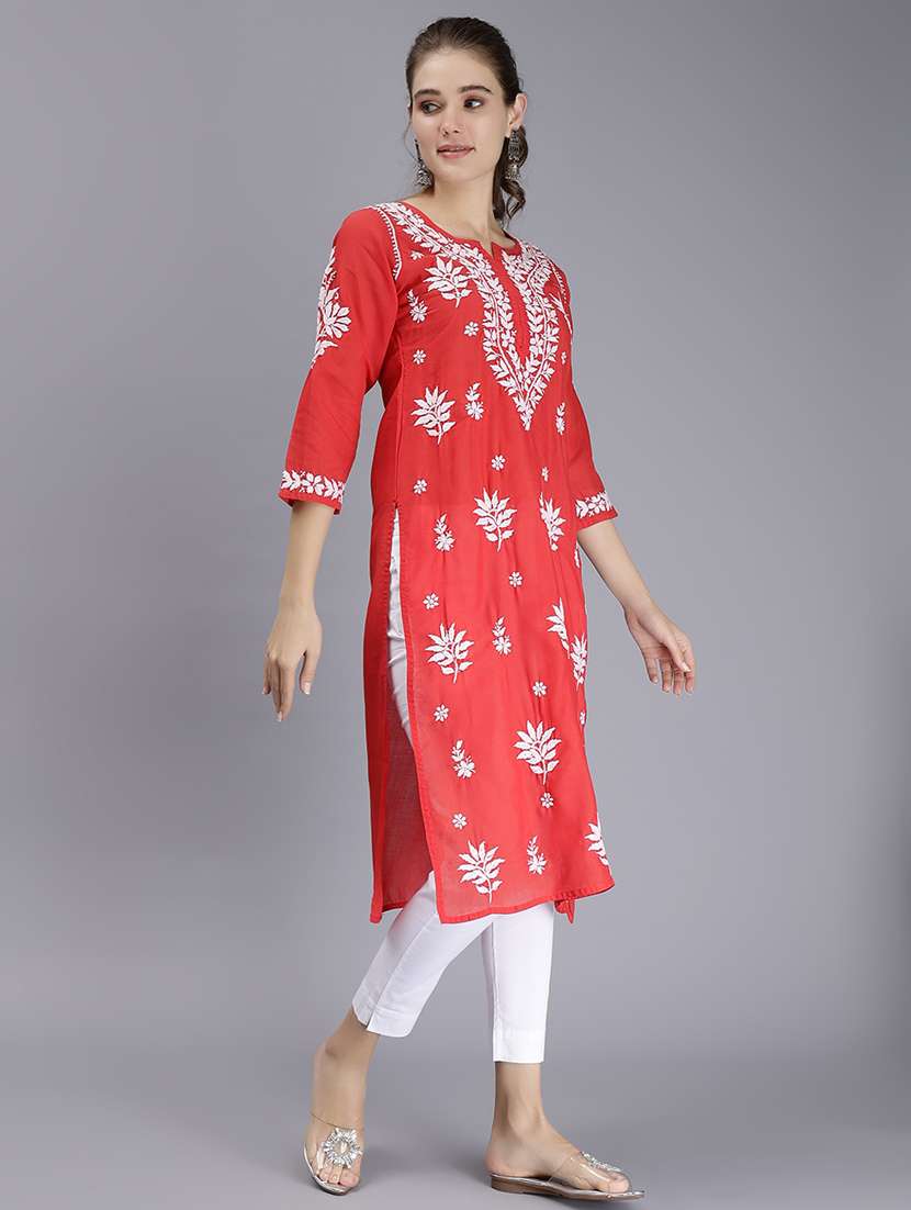 women chikankari straight kurta - 20495061 -  Standard Image - 3