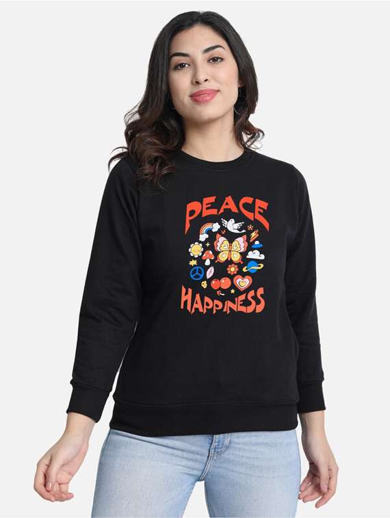 black fleece front print sweatshirt