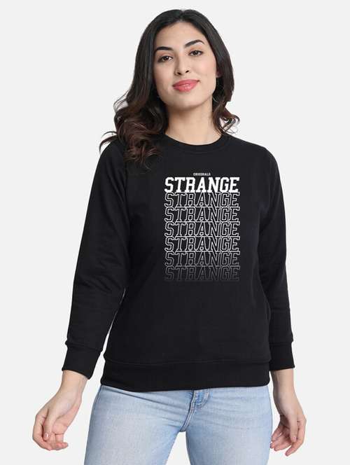 black fleece front print sweatshirt - 20495935 -  Standard Image - 0