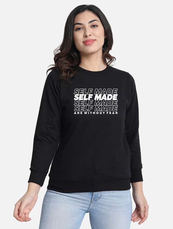 black fleece chest print sweatshirt