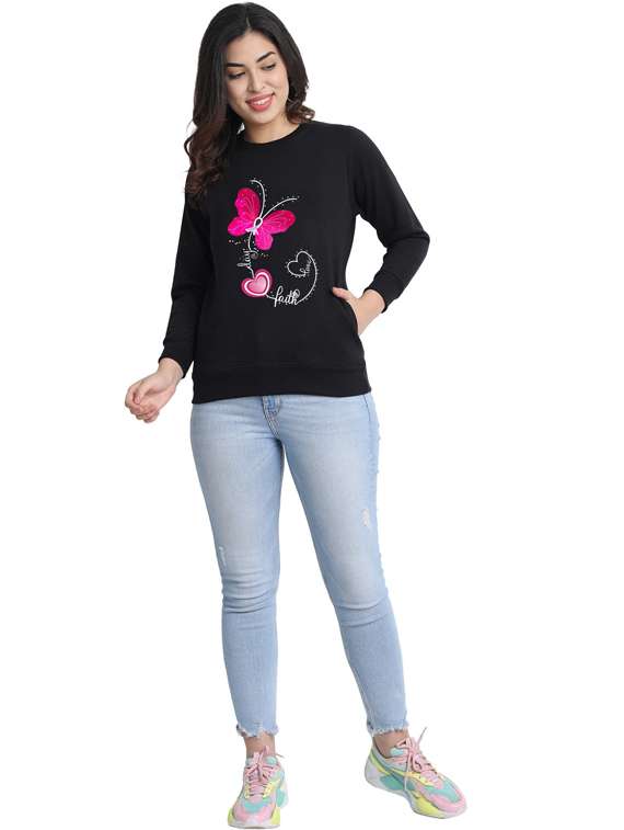 black fleece chest print sweatshirt - 20495945 -  Standard Image - 3