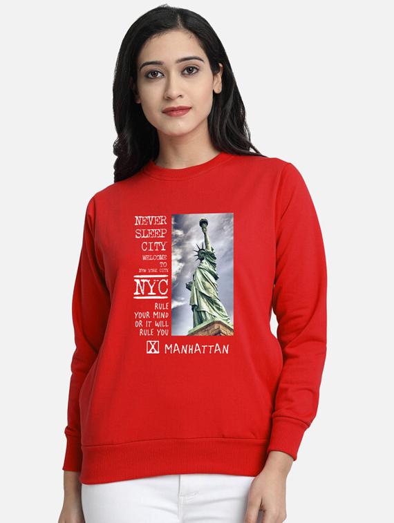 red fleece front print sweatshirt - 20495972 - Zoom Image - 0