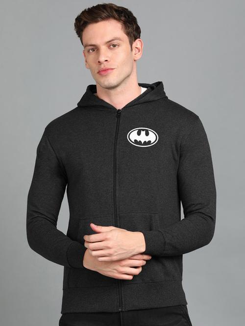 men placement print charcoal cotton hooded sweatshirt - 20496290 -  Standard Image - 0