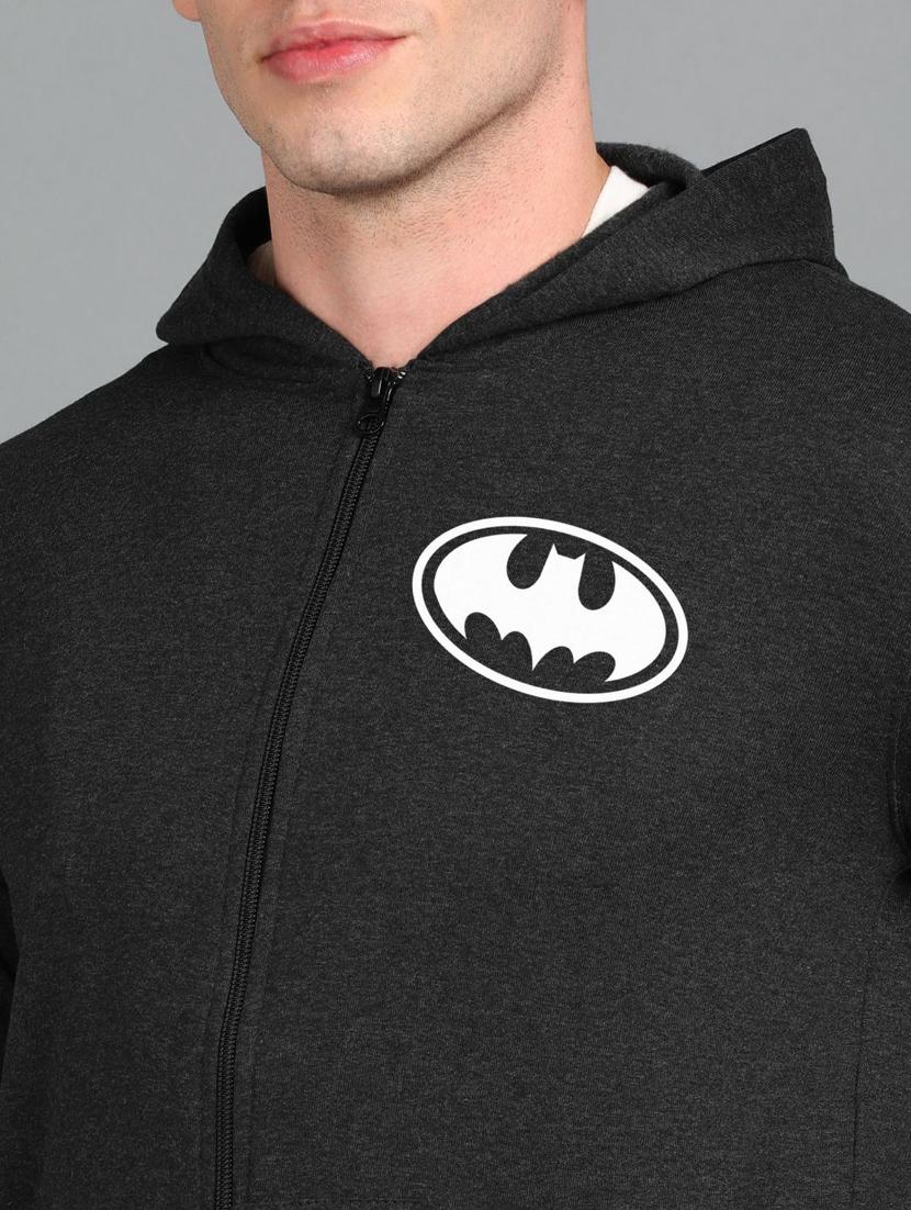 men placement print charcoal cotton hooded sweatshirt - 20496290 - Standard Image - 3