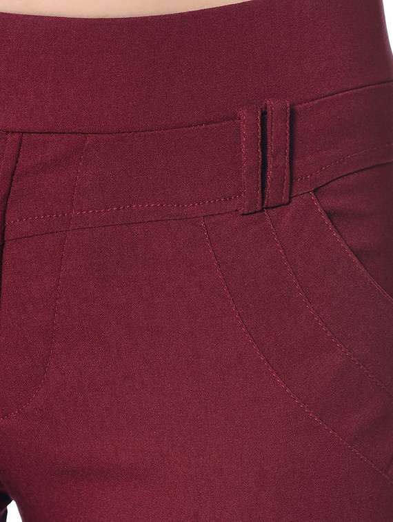 maroon solid mid rise jegging - 20496972 -  Standard Image - 3
