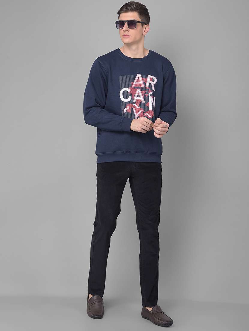 men graphic printed navy blue cotton blend sweatshirt - 20497259 -  Standard Image - 3