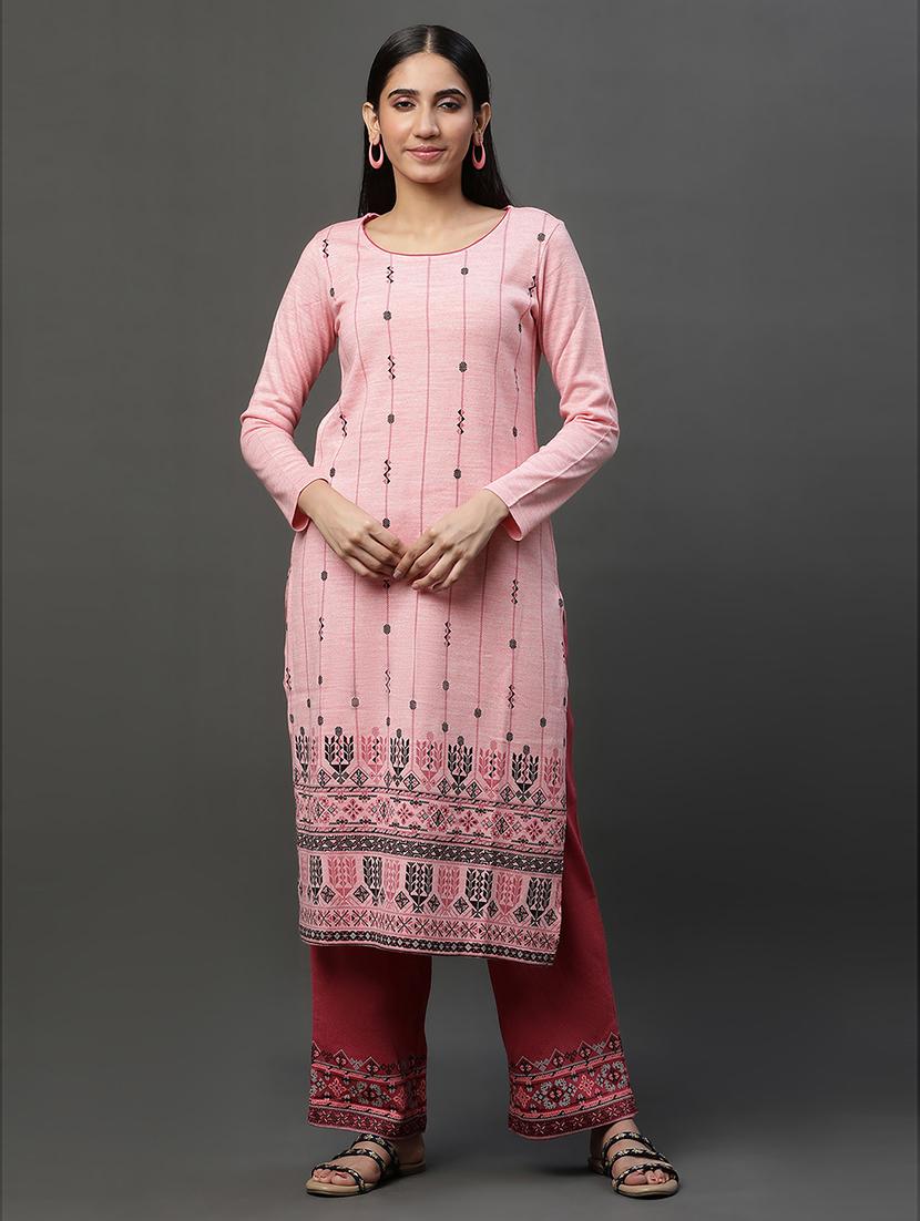 women pink round neck kurta palazzo set - 20497671 - Zoom Image - 0