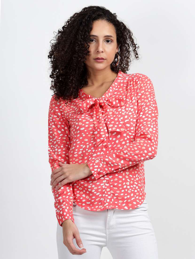 animal printed tie up neck top - 20499033 -  Zoom Image - 0