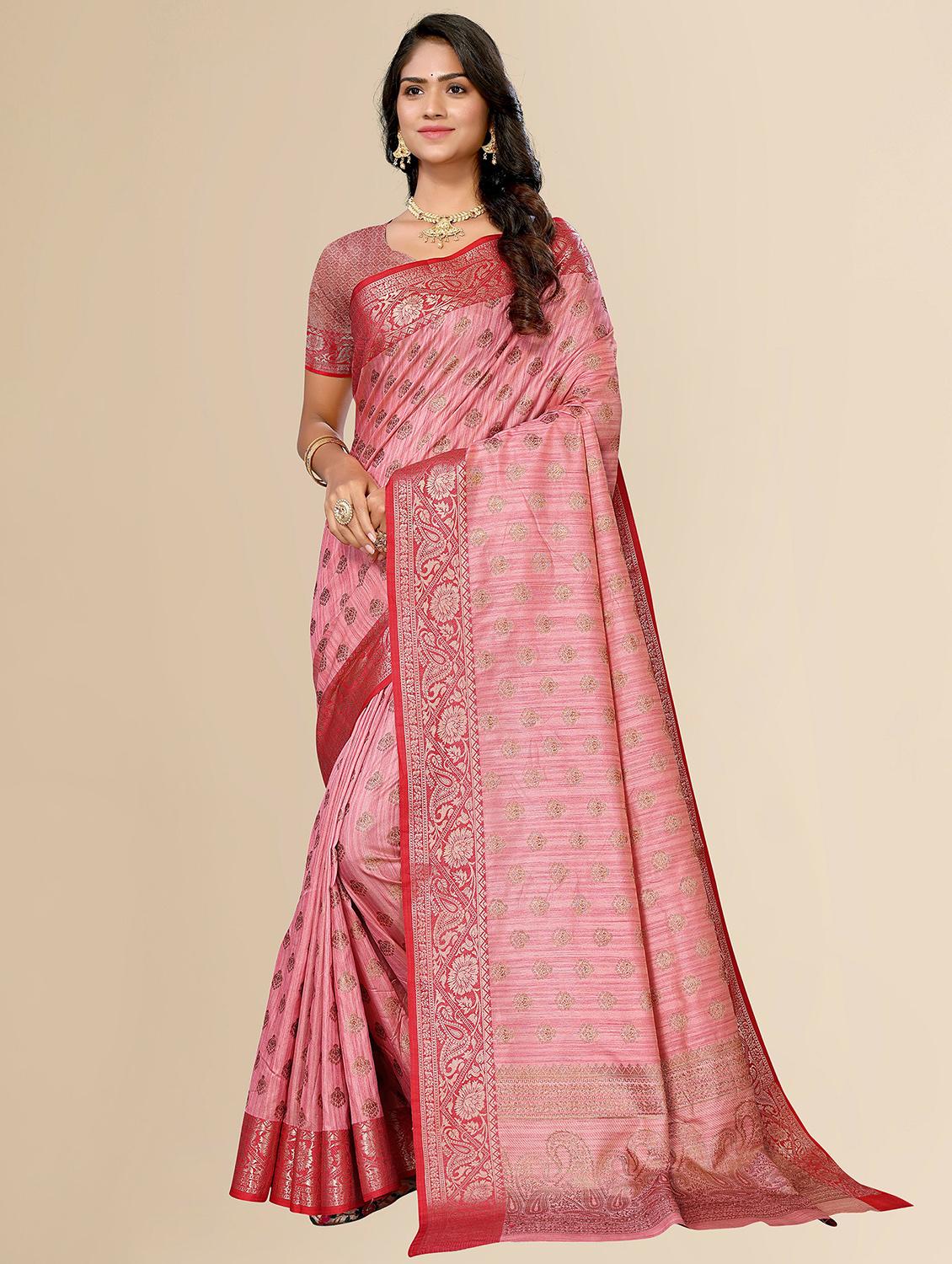 women pink self design kanjivaram saree with blouse