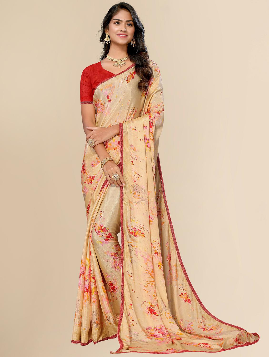 women beige printed lace work saree - 20499105 - Zoom Image - 0