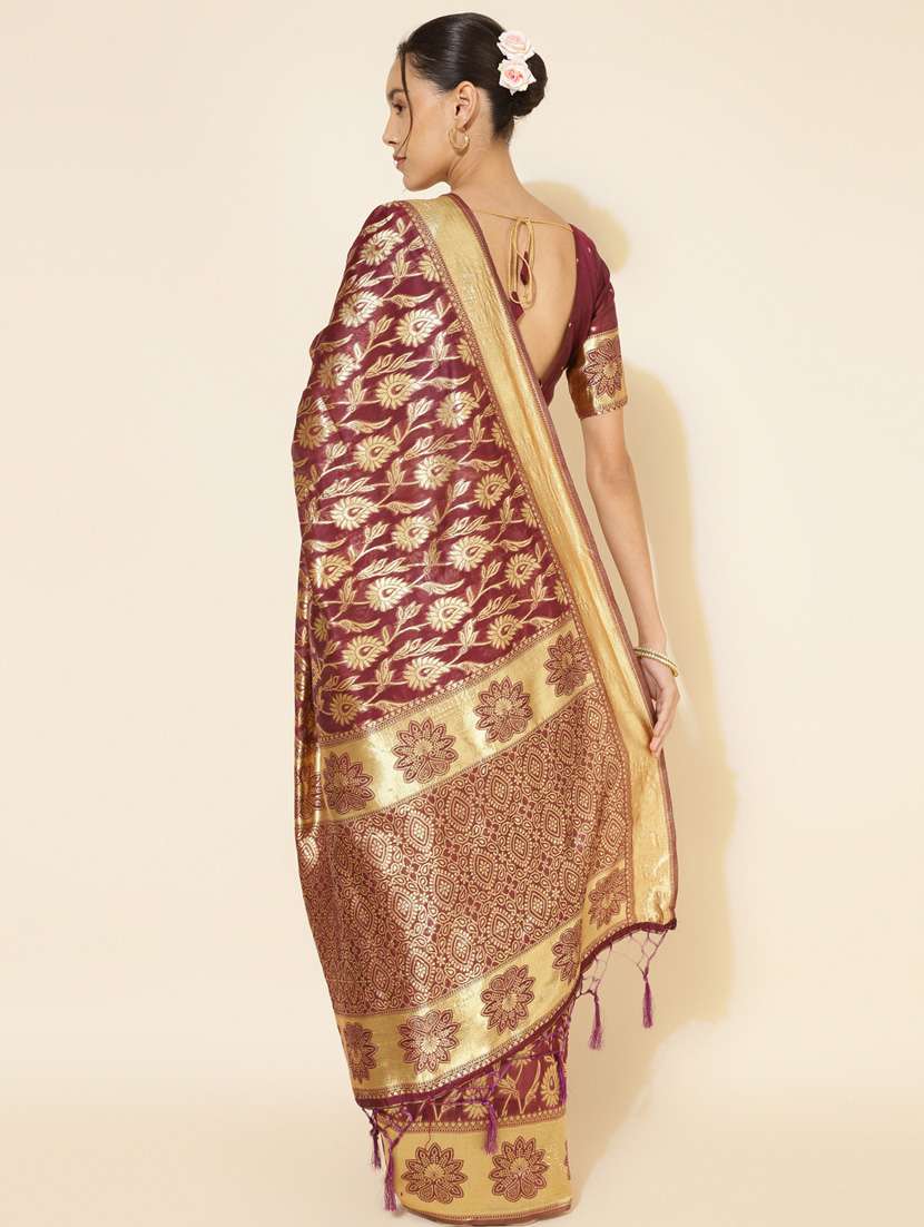 women's self design burgundy colored saree with blouse - 20500939 -  Standard Image - 3
