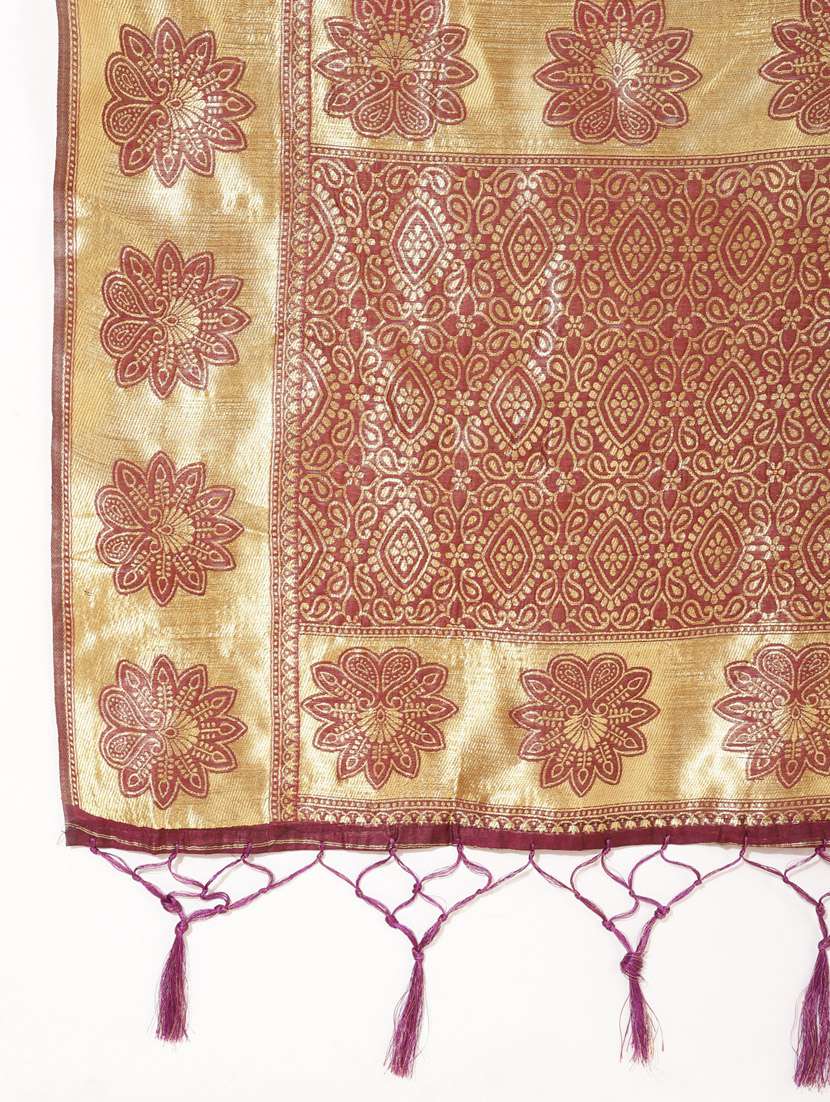 women's self design burgundy colored saree with blouse - 20500939 -  Standard Image - 5