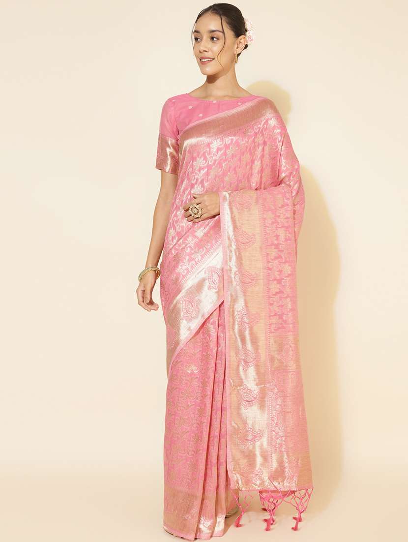 women's self design nude colored saree with blouse