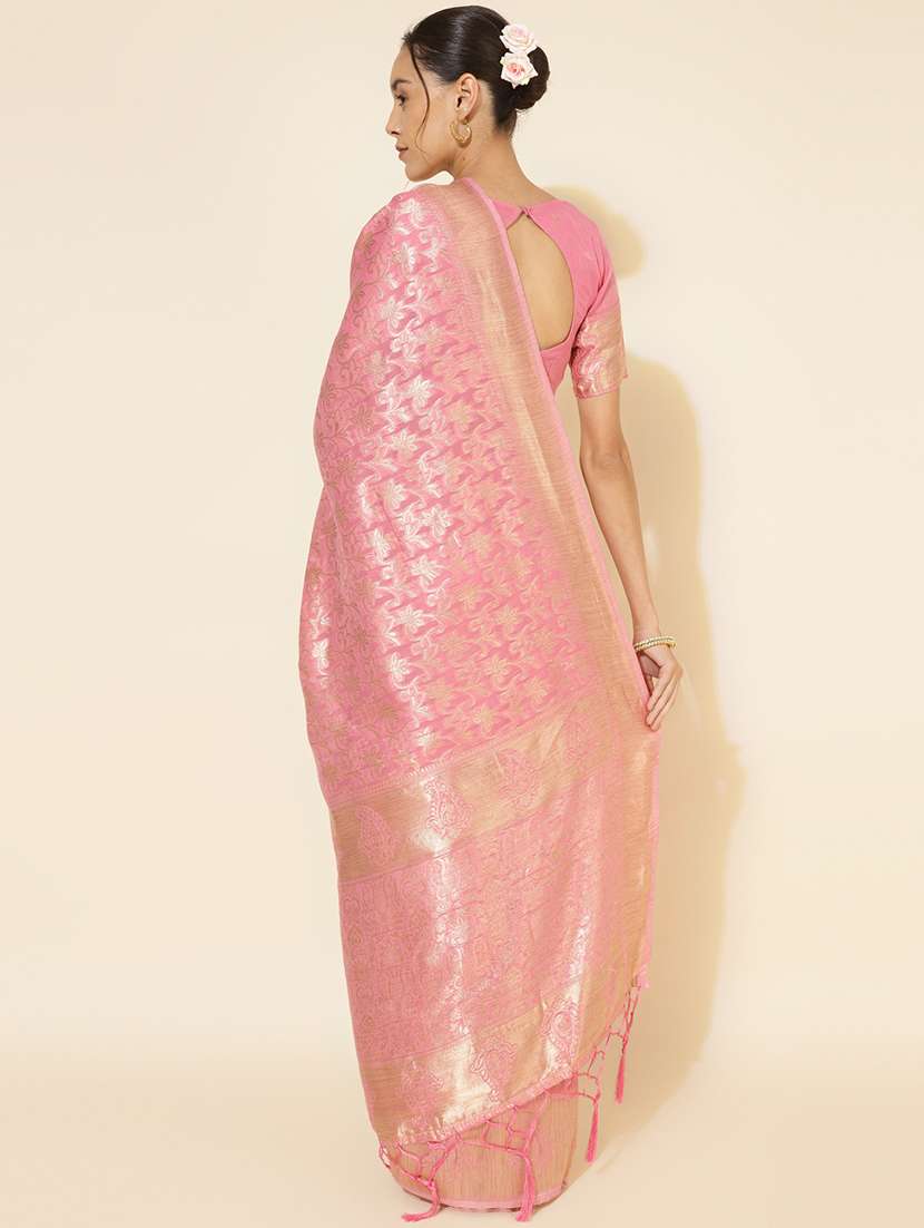 women's self design nude colored saree with blouse - 20500942 - Standard Image - 3