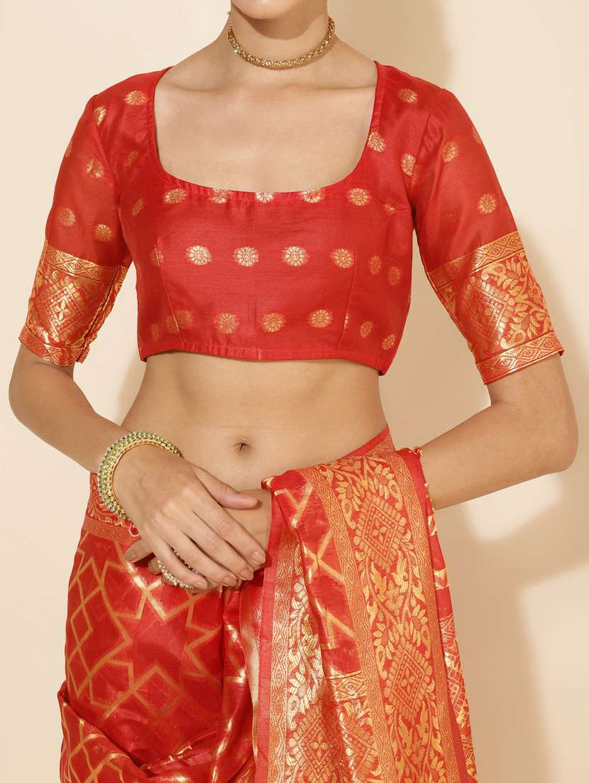 women's self design red colored saree with blouse - 20500955 -  Standard Image - 5