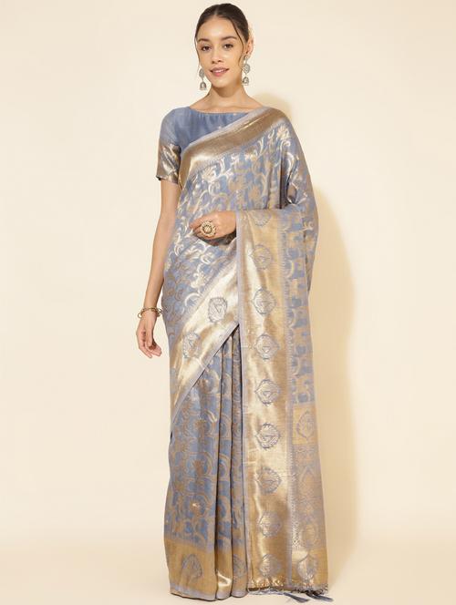 women's floral grey colored saree with blouse - 20500957 - Standard Image - 0