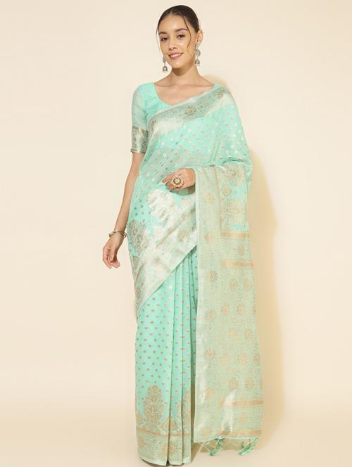 women's self design sea green colored saree with blouse - 20500963 - Standard Image - 0
