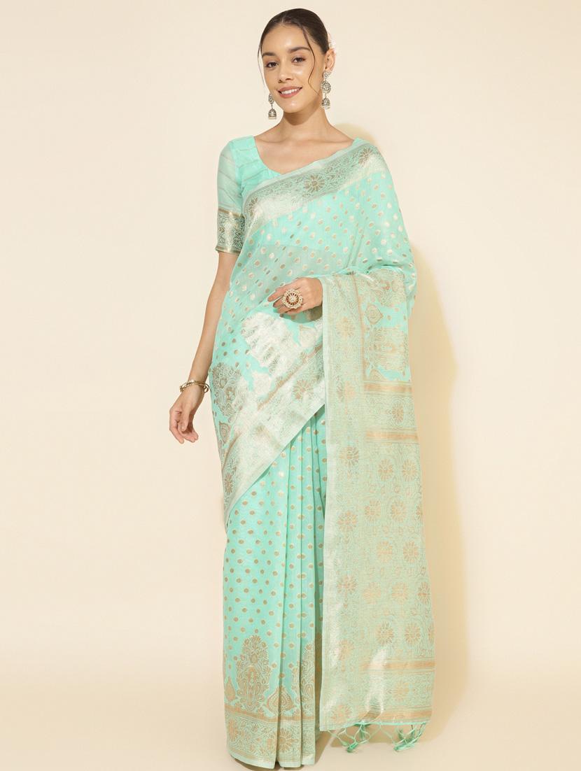 women's self design sea green colored saree with blouse - 20500963 - Zoom Image - 0
