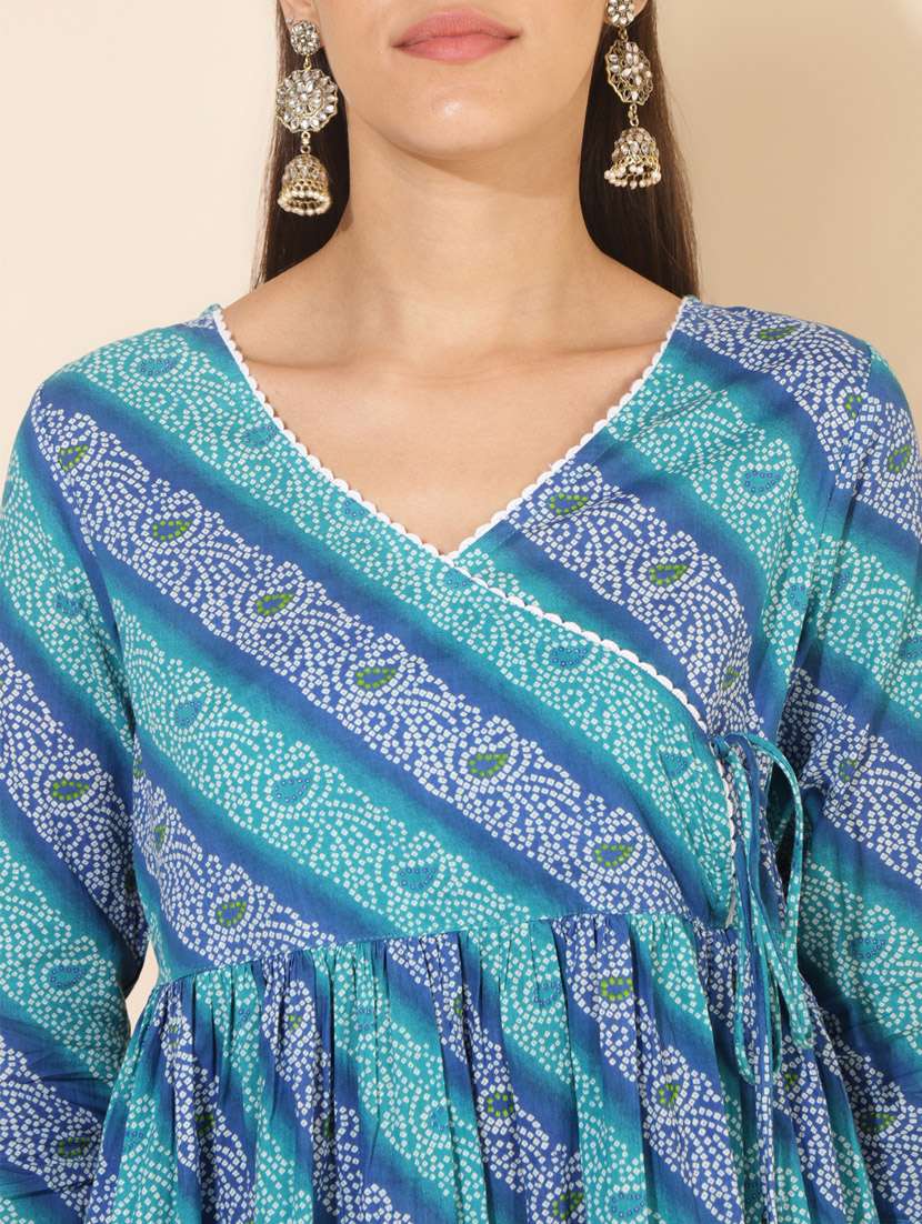 women blue bandhani v neck co-ord sets - 20500997 -  Standard Image - 5