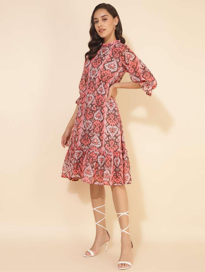 women ikat print fit & flare dress - 20501015 -  Standard Image - 3