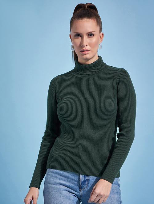 women green turtle neck pullover - 20501099 - Standard Image - 0