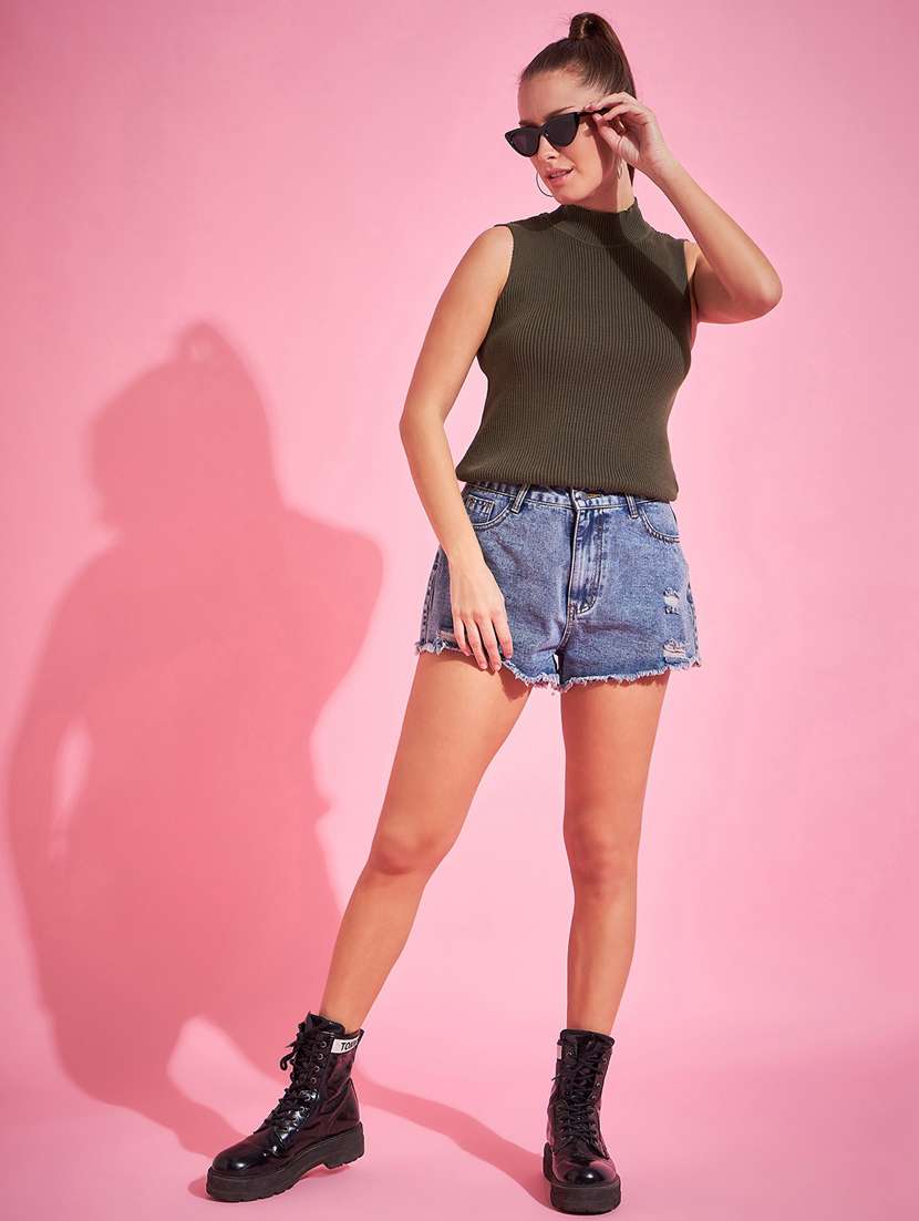 women dark olive mock neck pullover - 20501110 - Standard Image - 3