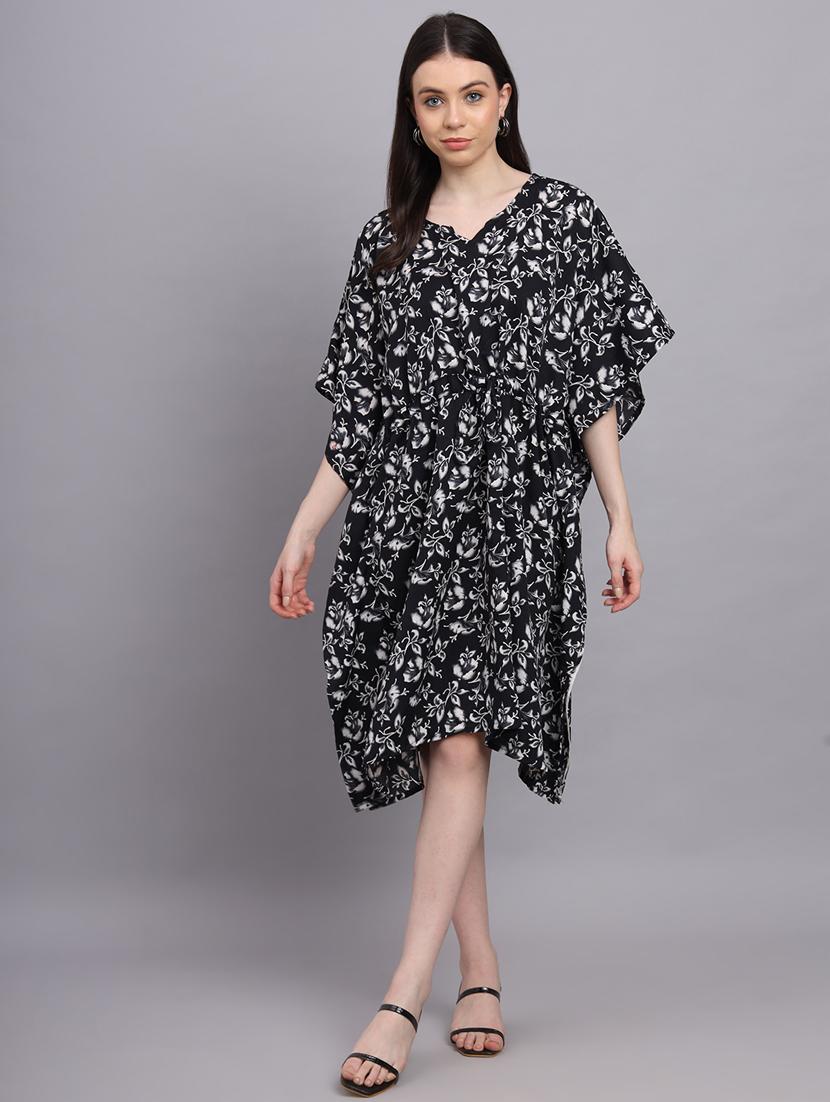 black floral print relaxed fit kaftan - 20501139 - Zoom Image - 0