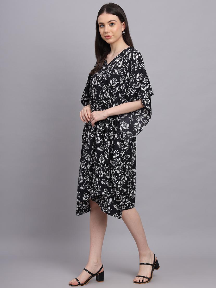 black floral print relaxed fit kaftan - 20501139 - Standard Image - 3