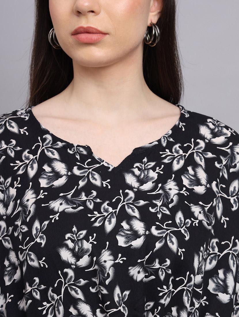 black floral print relaxed fit kaftan - 20501139 - Standard Image - 5