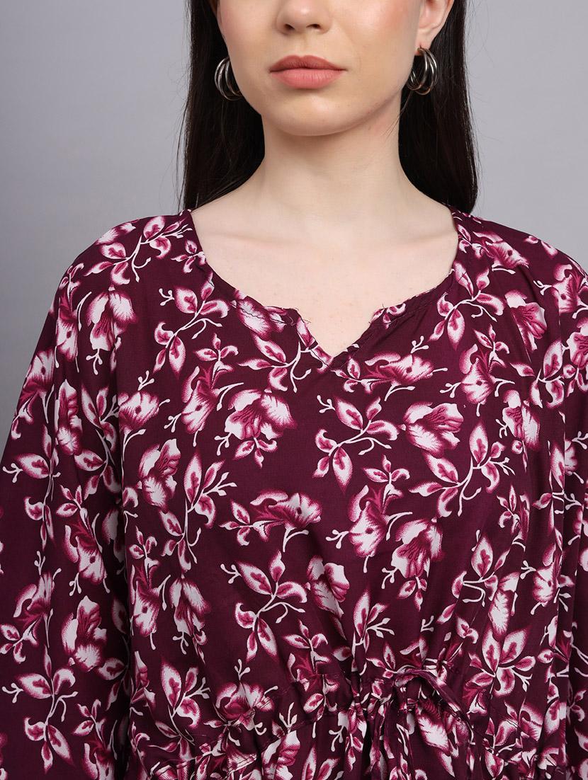 burgundy floral print relaxed fit kaftan - 20501142 - Standard Image - 5