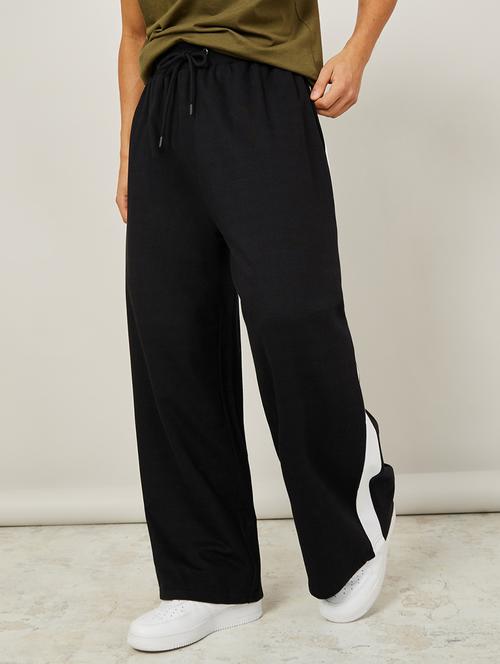 men black cotton side taped track pant - 20501195 - Standard Image - 0