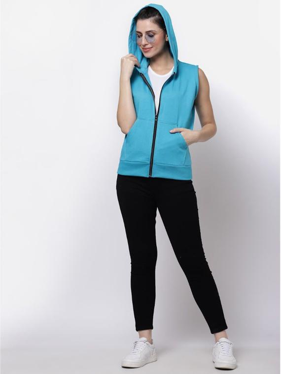 light blue solid sleeveless hooded jacket - 20501465 - Standard Image - 3