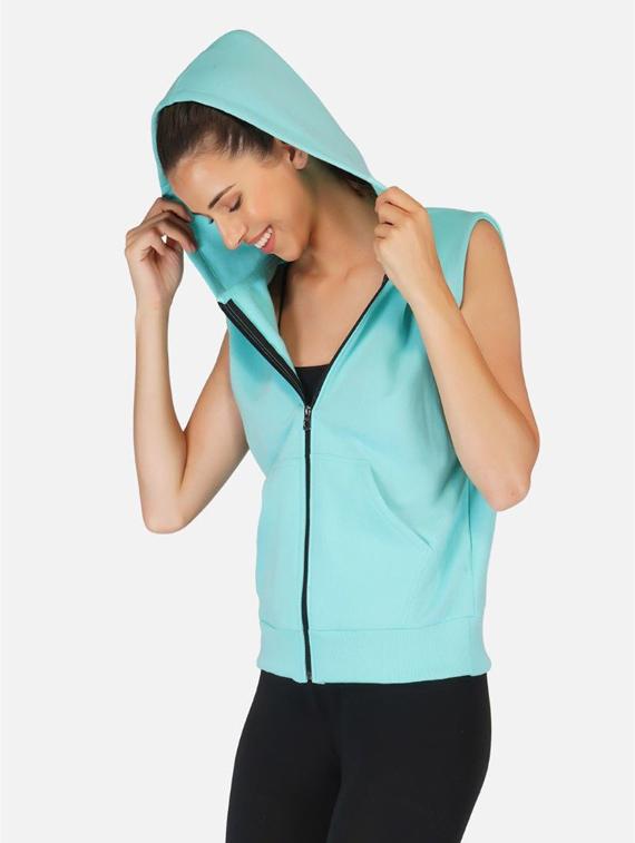 women light blue solid sleeveless hooded sweatshirt - 20501474 -  Zoom Image - 0