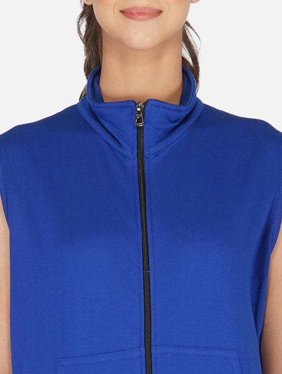 blue solid sleeveless hooded jacket - 20501479 - Standard Image - 3