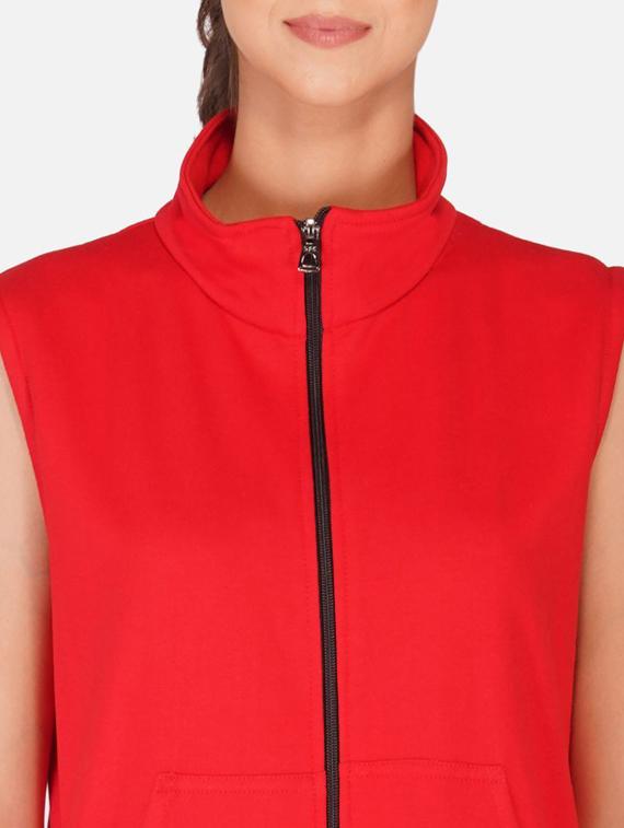 red solid sleeveless hooded jacket - 20501480 - Standard Image - 3
