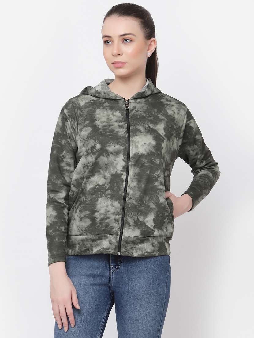 women green printed hooded jacket - 20501495 -  Zoom Image - 0
