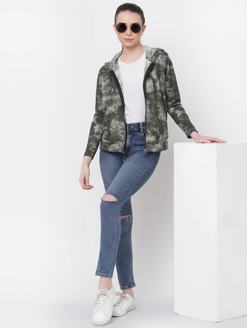 women green printed hooded jacket - 20501495 - Standard Image - 3