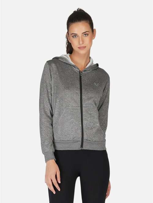 women grey solid hooded sweatshirt - 20501507 -  Standard Image - 0