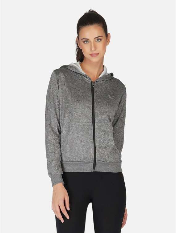 women grey solid hooded sweatshirt