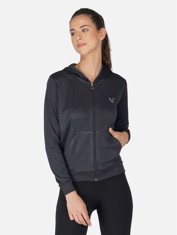 charcoal solid hooded regular jacket - 20501510 -  Zoom Image - 0