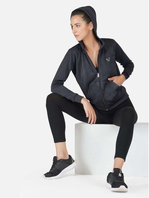 charcoal solid hooded regular jacket - 20501510 - Standard Image - 3