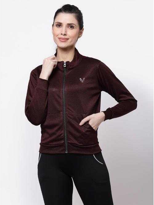 maroon solid stand collar regular jacket - 20501511 - Standard Image - 0