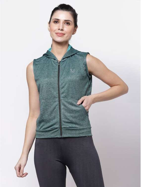 sea green hooded regular jacket