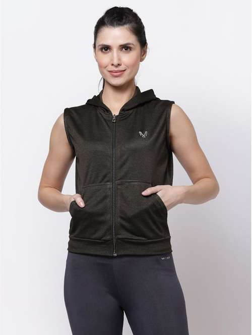 women olive solid hooded sweatshirt - 20501523 -  Standard Image - 0