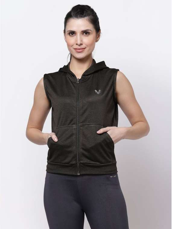 women olive solid hooded sweatshirt