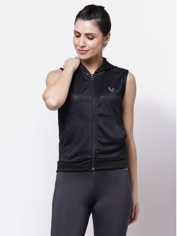 women black solid hooded sweatshirt - 20501525 - Zoom Image - 0