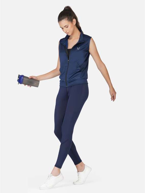 navy blue solid stand collar regular jacket - 20501527 -  Standard Image - 3