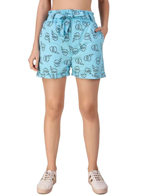 women blue cotton blend regular short